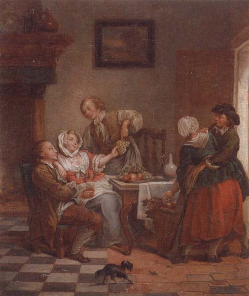 unknow artist An interior with figures drinking and eating fruit